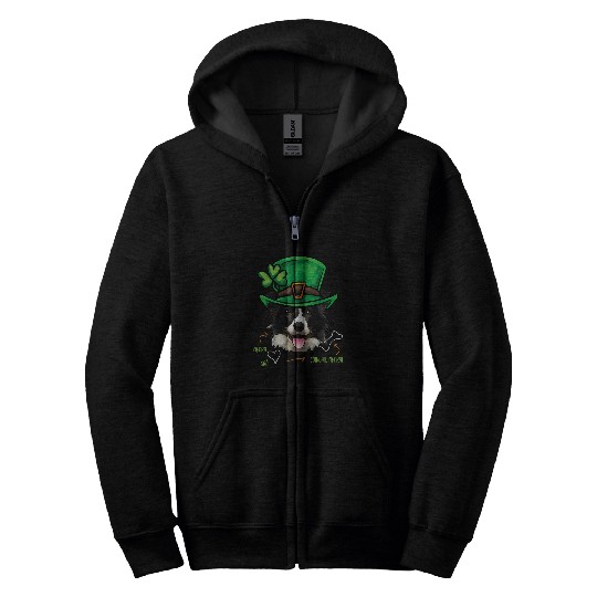 Funny St Patricks Day Border Collie Dog Gaelic Zip Hoodies