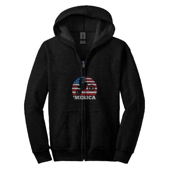 Merica Motorcycle American Flag Retro America 4th of July Zip Hoodies