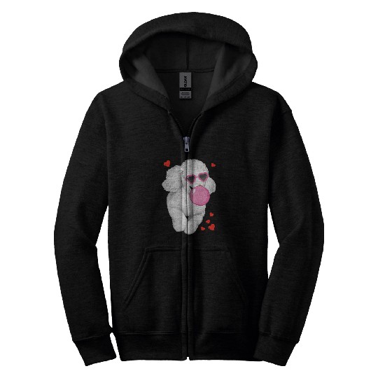Womens Pig Bubblegum Poodle Dog Pink Sunglasses Poodle Dog Zip Hoodies