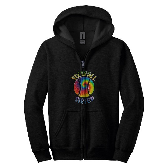 Softball Sister Rainbow Tie Dye Zip Hoodies