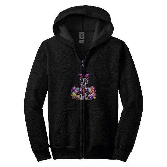 Funny Easter Day Boston Terrier Bunny Costume Zip Hoodies