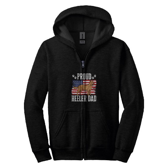 Proud Red Heeler Dad Australian Cattle Dog American Flag Zip Hoodies