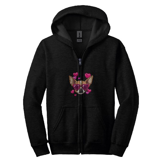 Valentines Chihuahua   Dog Face Chihuahua Lover Owner Zip Hoodies