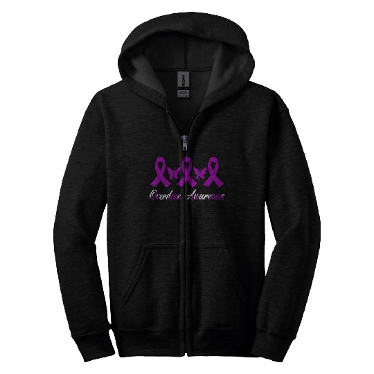 Overdose Awareness Butterfly Purple Ribbon Support Friends 21 Zip Hoodies