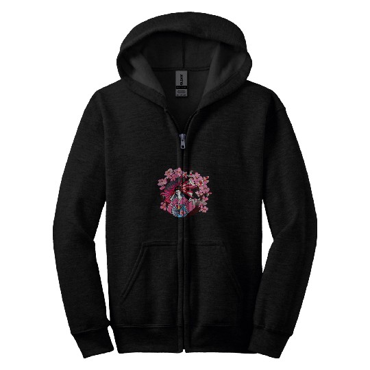 Japanese Geisha fans and umbrellas cherry blossom flowers Zip Hoodies