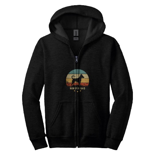 Mens MIN PIN DAD retro sunset Design with Miniature Pinscher Zip Hoodies