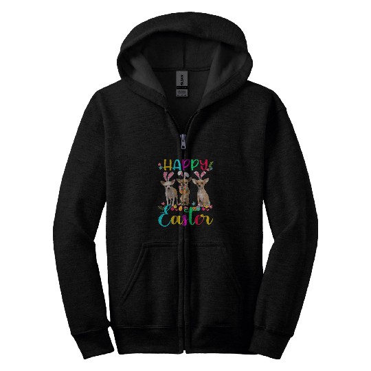 Happy Easter Three Chihuahua Wearing Bunny Ear Gifts Zip Hoodies