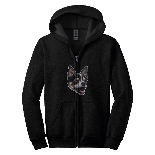 Happy TriColored Chihuahua Dog Smiling Zip Hoodies