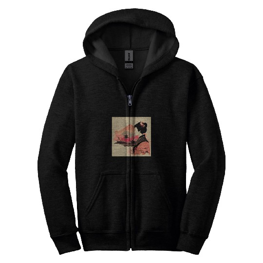 Japanese Lady Cherry Blossom Geisha Mountain and Castle Zip Hoodies