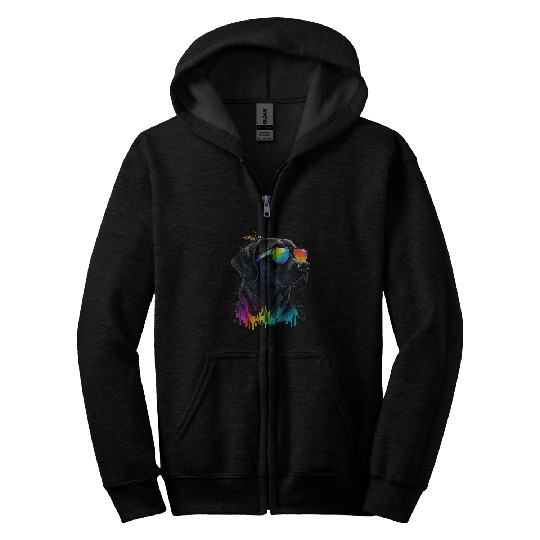 Rainbow Paws Black Labrador with LGBT Sunglasses Zip Hoodies