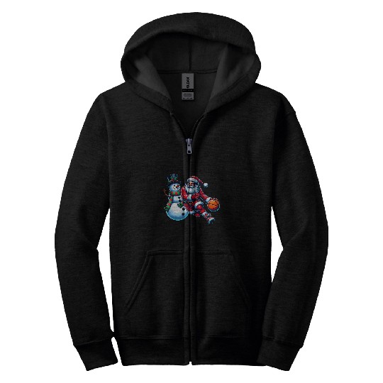 Santa Playing Basketball With A Snowman Christmas 1 Zip Hoodies
