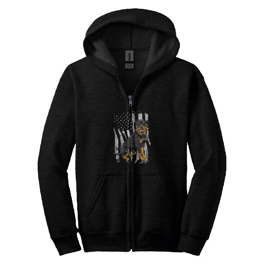 Rottweiler USA American Flag Puppy Lover Dog Breeder Zip Hoodies