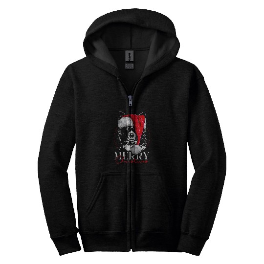Funny Santa Border Collie Merry Christmas dog mom dog Zip Hoodies