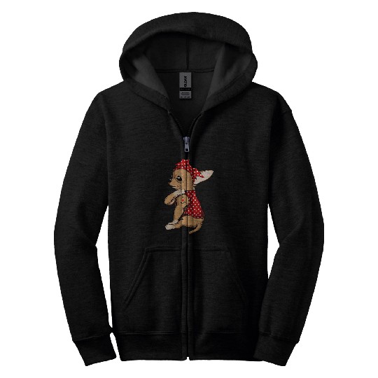 I Love Mom Tattoo Funny Chihuahua Dog Wearing Bandana Zip Hoodies