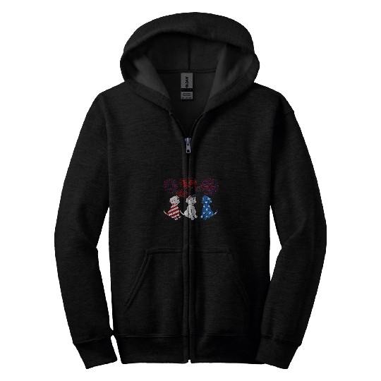 Weimaraner American Flag Cute Puppy 4th Of July Firework Zip Hoodies