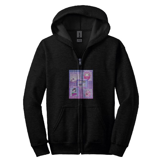 Japanese Vaporwave Aesthetic Kanagawa Wave Geisha Daruma Zip Hoodies