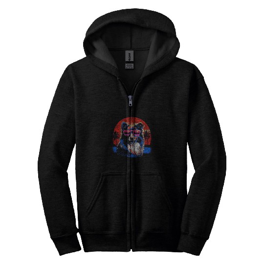 Happy Border Collie With Sunglasses vintages 70s Sunset Zip Hoodies