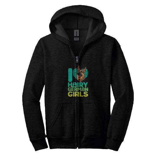 German Shepherd Dog I LOVE HAIRY GERMAN GIRLS Shepherd Dog 2 Zip Hoodies