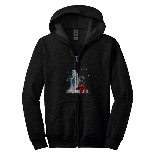 Dog Scottish Terrier Christmas Snowman Christmas Pajama Zip Hoodies