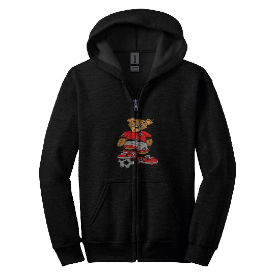 Teddy Bear Playing Soccer by Street Artist Zamiro Zip Hoodies