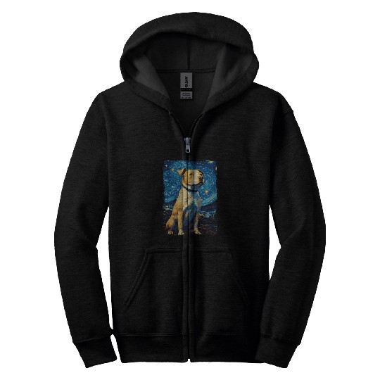 Pitbull Dog Starry Night Zip Hoodies