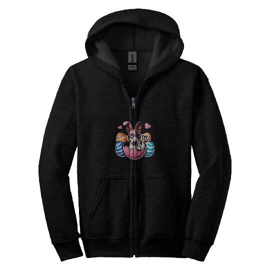 Peace Sign Hand Bull Terrier Bunny Kids Mens Womens Easter Zip Hoodies