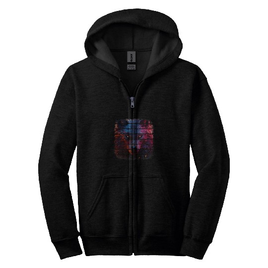 Retro blue purple cosmic lone wolfs intense stare anime art Zip Hoodies