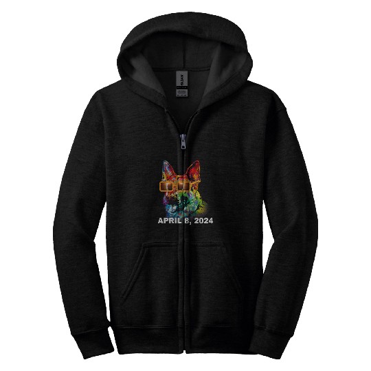 German Shepherd Dog Wearing Glasses Total Solar Eclipse 2024 Zip Hoodies