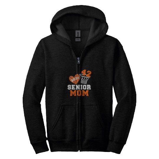 Senior Mom 2024 Class of 2024 Basketball Player Number 42 Zip Hoodies