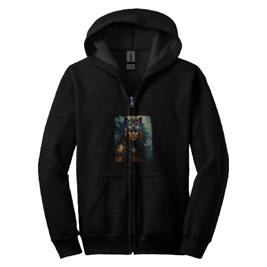 Discover Native American Girl Female wolfs Spiritual Animal Zip Hoodies