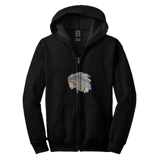 Native American Girl with Feathers Hearstyle modern art Zip Hoodies