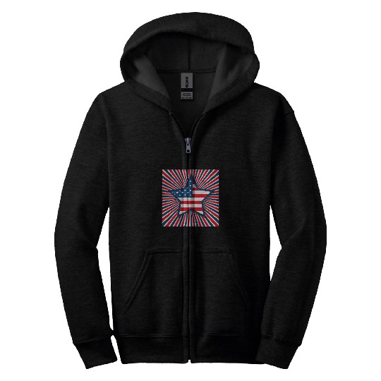 Red White And Blue Decorative Star Zip Hoodies