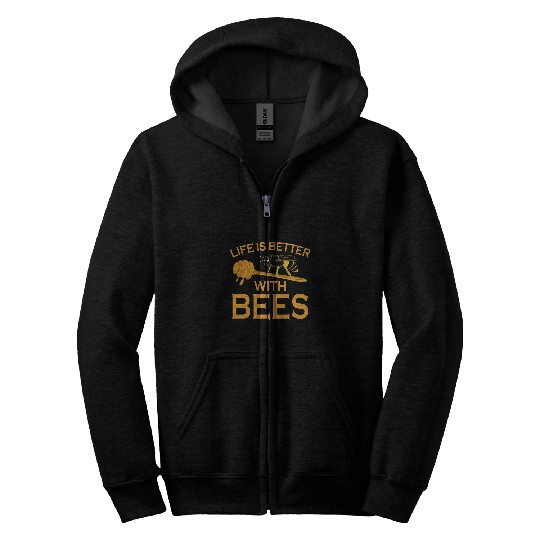 Life Is Better With Bees Beekeeper Beekeeping Zip Hoodies