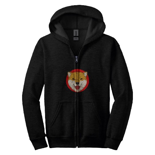Dog Shiba Inu with circle red background shiba inu dog Zip Hoodies