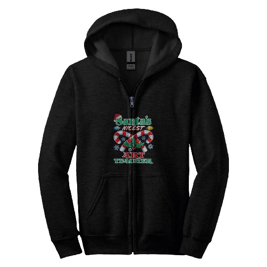 Santas Nicest Art Teacher Christmas Naughty Or Nice List Zip Hoodies