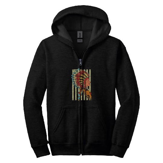 US Flag Headdress Indian Roots Indigenous Native American Zip Hoodies