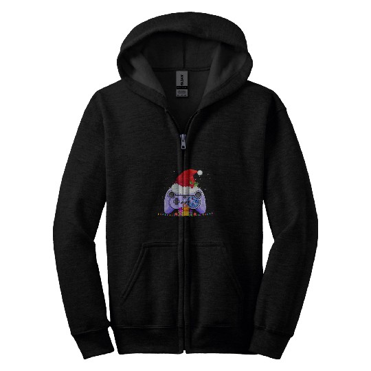 Video Game Controller Christmas Santa Hat Gamer Gifts Boys Zip Hoodies