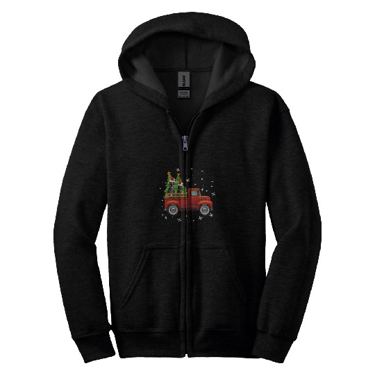 Dog Great Dane Driving Red Truck Christmas Tee Present T-Shirt Zip Hoodies
