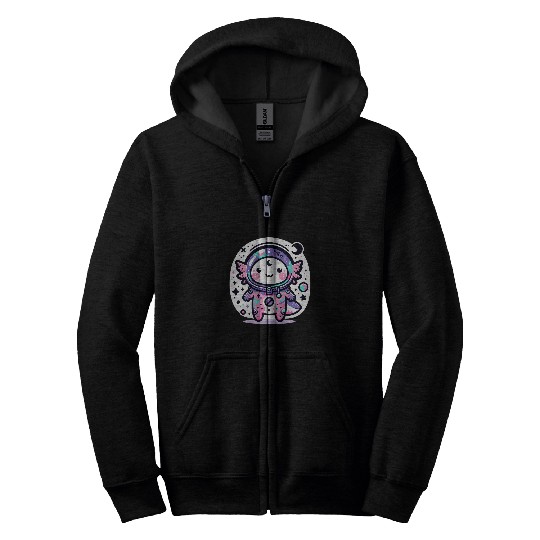 Kawaii Astro Axolotls Exploring Cosmic Galaxies 1 Zip Hoodies