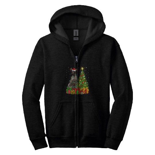 Lighting xmass Tree German Shorthaired Pointer Dog Christmas Zip Hoodies