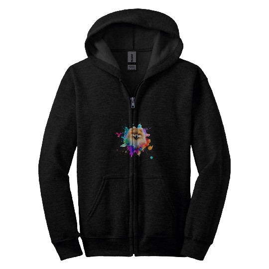 Pomeranian Colorful Paint Splashes Abstract Art Dog Zip Hoodies