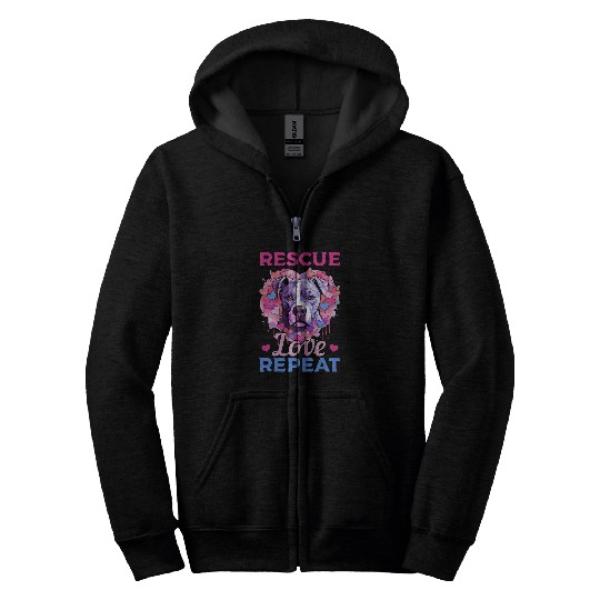 Pitbull Pittie Rescue Love Repeat Zip Hoodies
