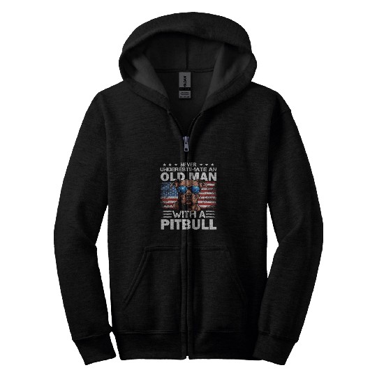 Discover Pitbull Pittie Dog Breed Never Underestimate an Old Man Zip Hoodies