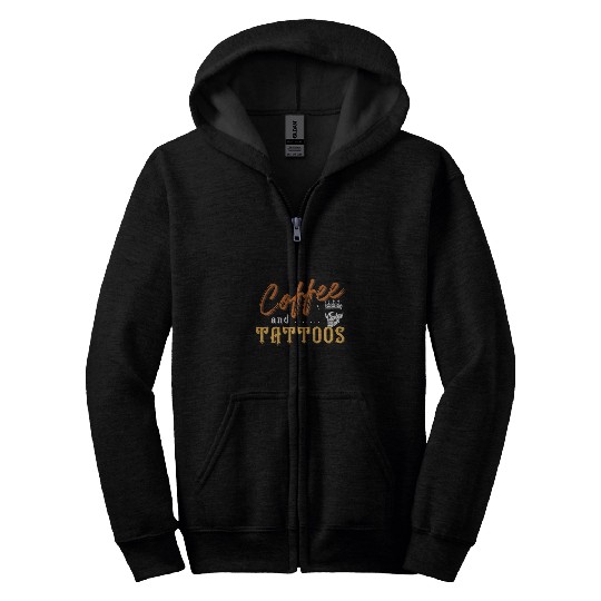 tattoo artist gifts Coffee and tattoos Skull Crown Zip Hoodies