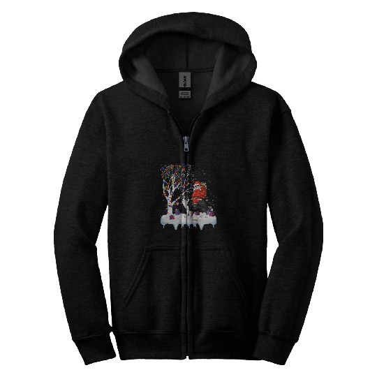 Santa Riding Border Collie Dog Tree Lights Border Collie Fun Zip Hoodies