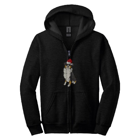 Santa Australian Shepherd Winter Christmas Dog Mom Holiday Zip Hoodies