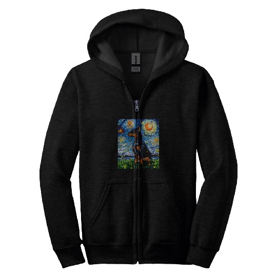 Miniature Pinscher Starry Night Dog Min Pin Art by Aja Zip Hoodies