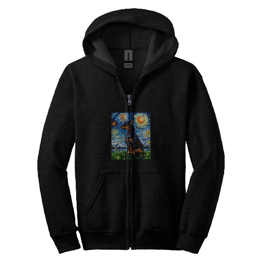 Miniature Pinscher Starry Night Dog Min Pin Art by Aja Zip Hoodies