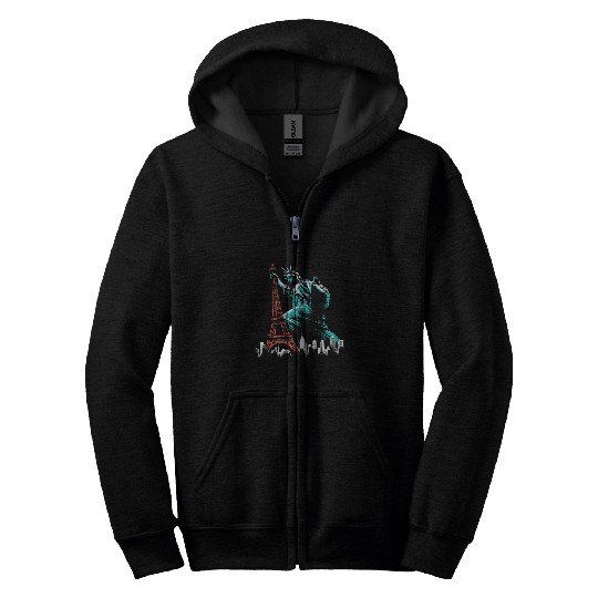 Statue Of Liberty Climbing On Eiffel Tower Funny Paris NYC Zip Hoodies