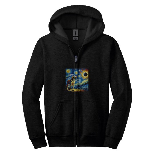 Labrador Retriever Solar Eclipse 2024 Van Gogh Starry Night Zip Hoodies